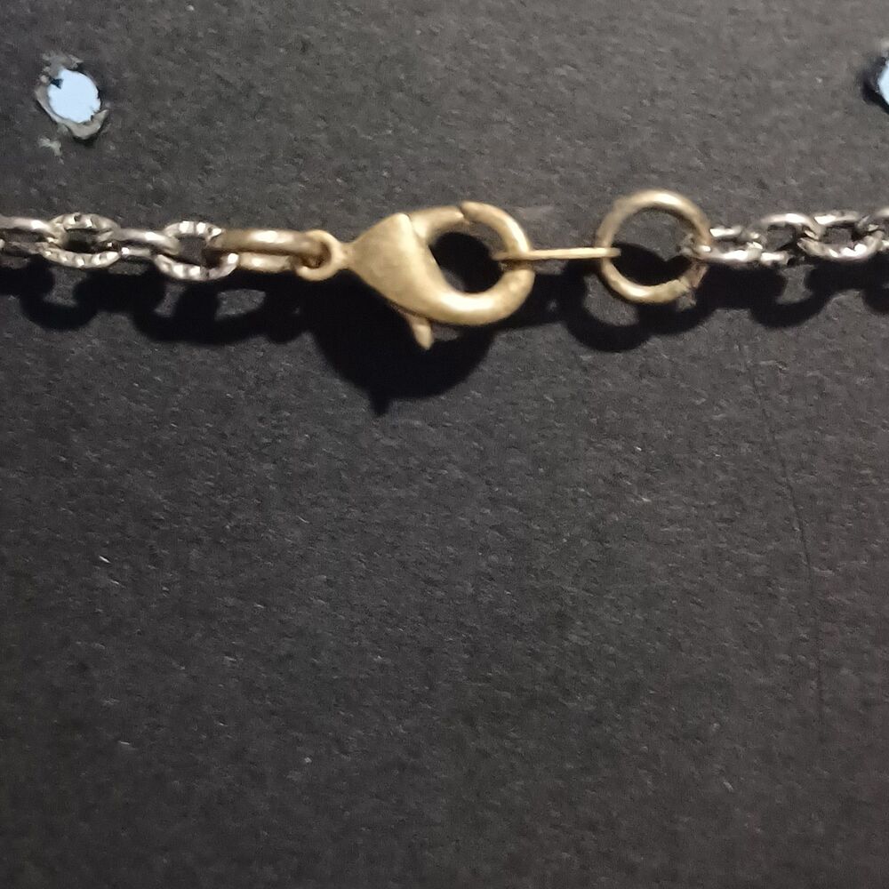 Vintage-Inspired Silver-Toned Necklace w/ Blue Glass & Crystal Beads, 16" - Picture 3 of 3